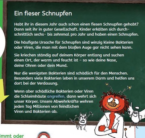Arbietsblatt für Kinder über Schnupfen