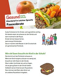 Elternbrief zum Thema Pausenbrote in leichter Sprache.